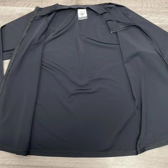 NWOT Speedo PowerFlex Eco Long Sleeve Full Zip Rashguard Swim Shirt Black M - Picture 10 of 16